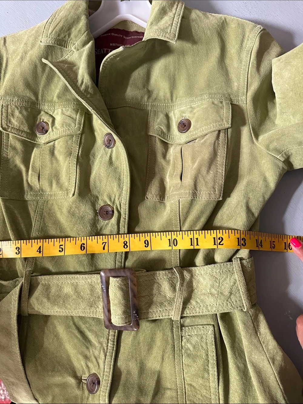Eddie Bauer Vintage Seattle Suede Utility Safari Jacket Chartreuse Green Small